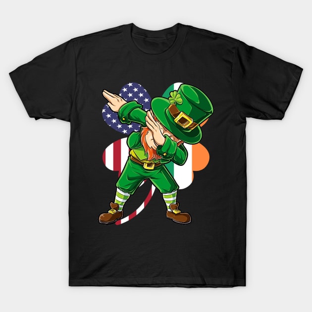 St Patricks Day Dabbing Leprechaun Irish American Flag St. Patrick's Day T-Shirt by Otis Patrick